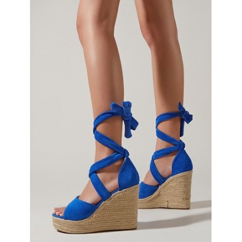 Lace Up Minimalist Braided Detail Espadrilles Wedge Sandals