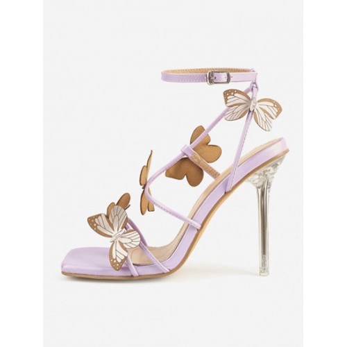 Butterflies Decor Crystal Stiletto Heels Sandals