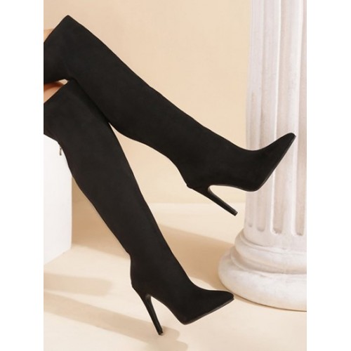 Faux Suede Stiletto Heel Knee Length Boots