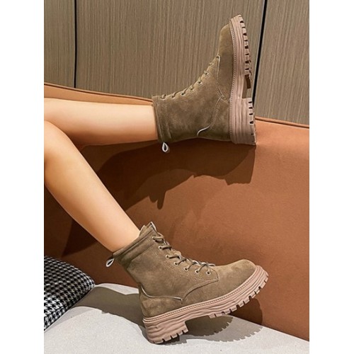 Lace Up Faux Suede Combat Boots