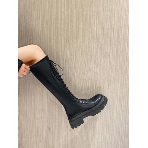 Minimalist Lace Up Front Knee High Boots