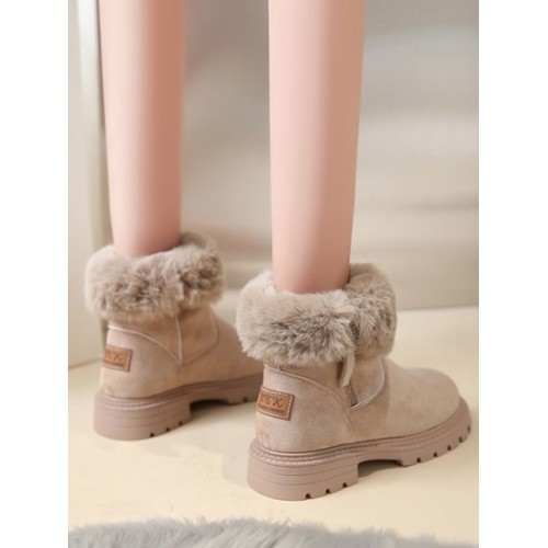 Faux Suede Fleece Lined Lug Sole Boots