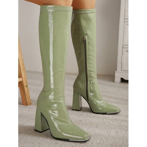 Side Zip Chunky Heeled Knee High Boots