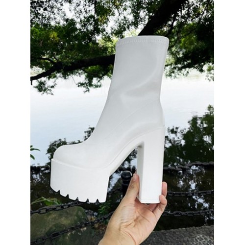 Solid Color Platforme High Heel Zip Boots