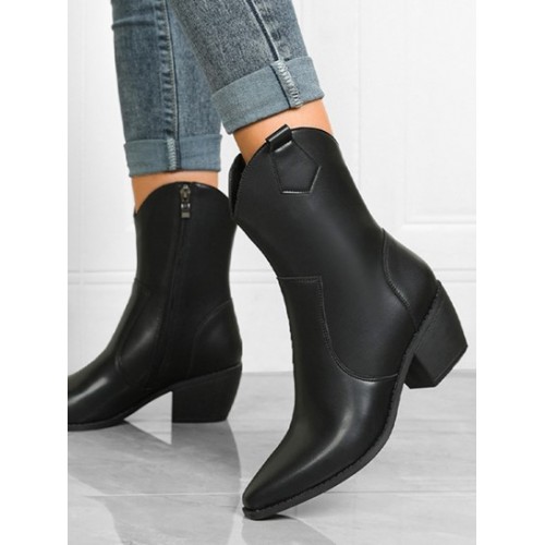 Side Zip Chunky Heeled Western Boots