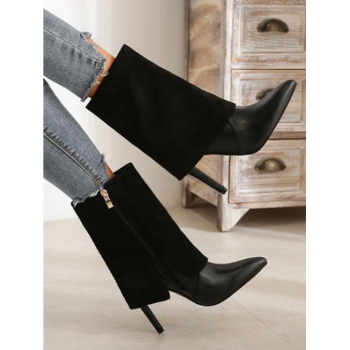 Stiletto Heel Pointed Toe Fold Over Boots