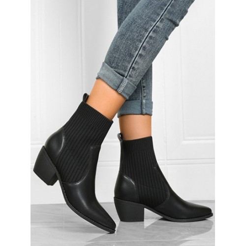 Stretch Chunky Heeled Socks Style Slip On Boots