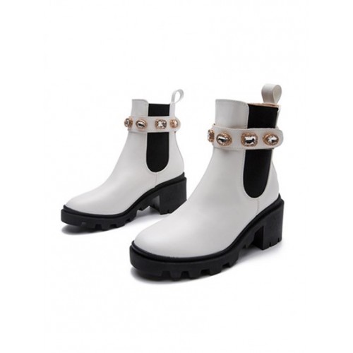 Crystal Embellished Lug Sole Combat Boots