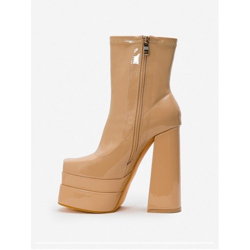 Side Zip Solid Square Toe Platfrom Ankle Boots