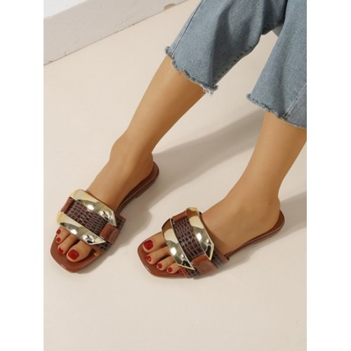 Metallic Sparkly Glitter Slip On Sandals Slides