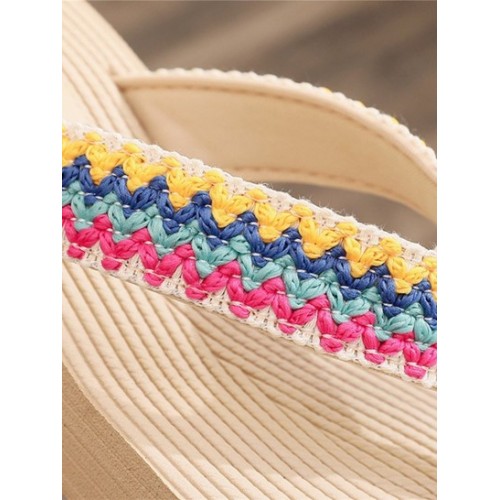 Wedge Platform Straw Beach Vacation Flip Flops