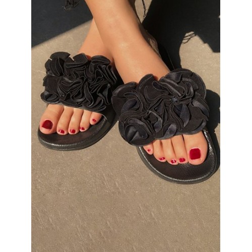 3D Floral Rosette Thick Bottom Slippers