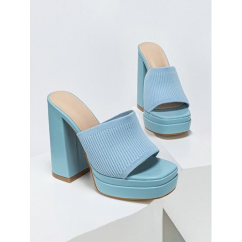 Open Peep Toe Platform Chunky Heeled Slip On Slides Sandals