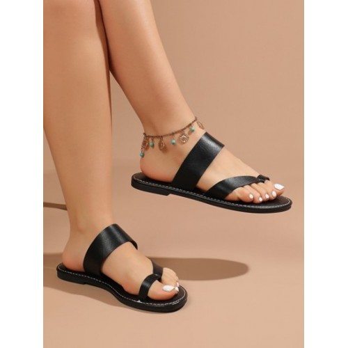 Women's Fashion Casual Daily Strappy Toe Ring Flats Slip On Slide Sandals