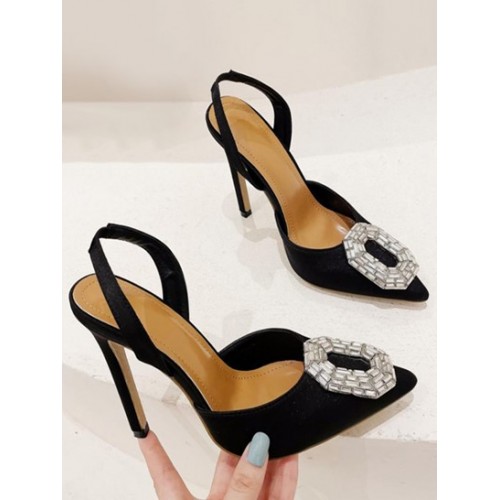 Satin Crystal Slingback Pumps