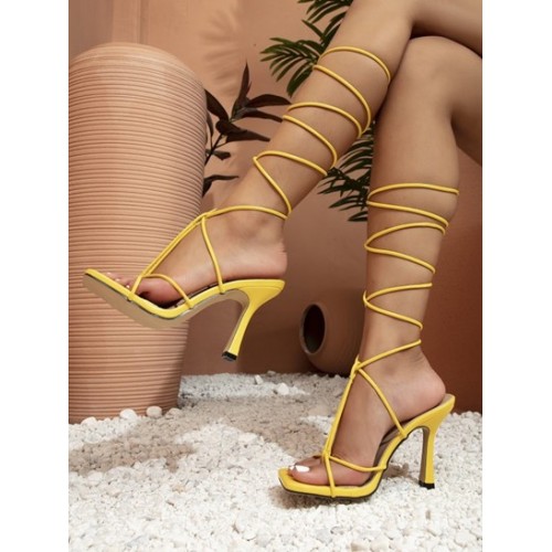 Lace Up Wrap Square Toe Thong Sandals