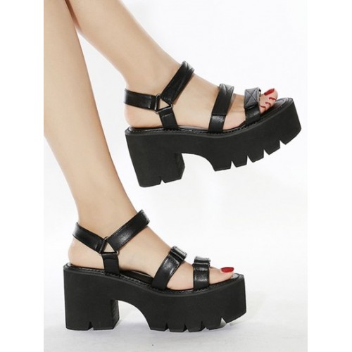 Hook And Loop Platform Chunky Sandals