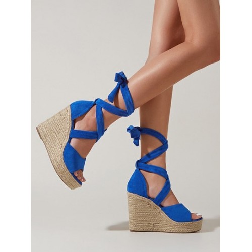 Lace Up Minimalist Braided Detail Espadrilles Wedge Sandals