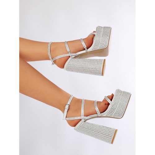 Platform Chunky Heel Sparkly Rhinestone Sandals