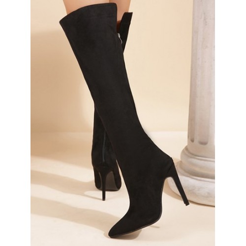 Faux Suede Stiletto Heel Knee Length Boots