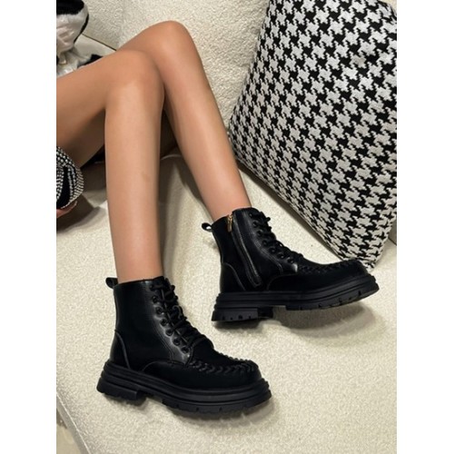 Topstitching Side Zip Lace Up Combat Boots