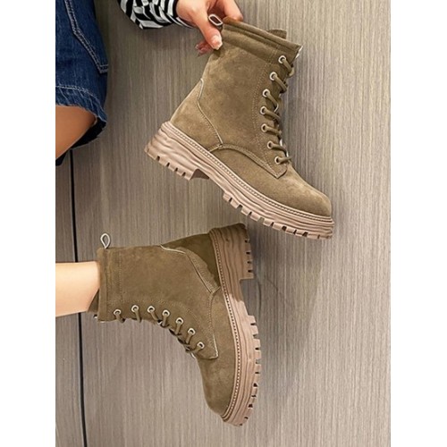 Lace Up Faux Suede Combat Boots