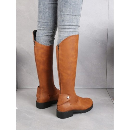 Back Zip Knee Length Vintage Chunky Boots