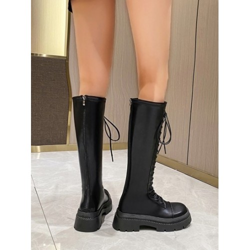 Minimalist Lace Up Front Knee High Boots