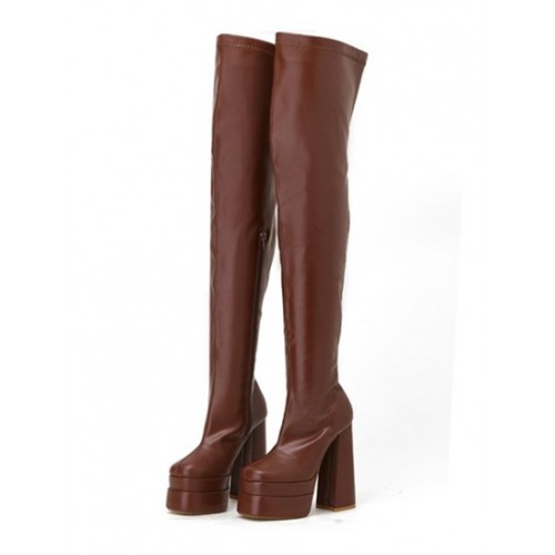 Platform Square Toe Over-the-knee Boots