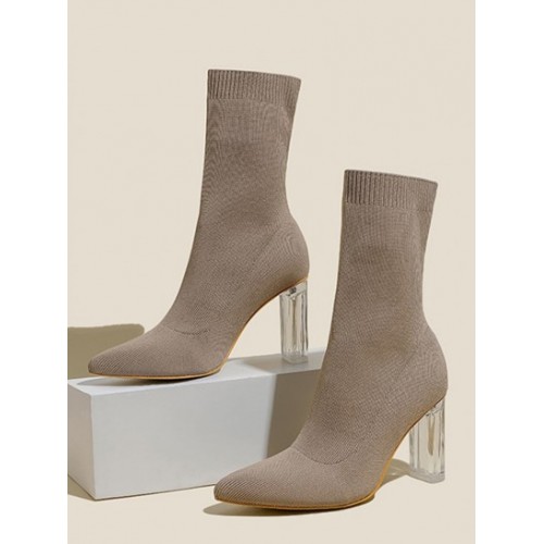 Stretch Knit Clear Heel Sock Boots