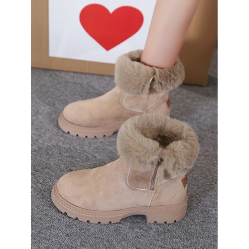 Faux Suede Fleece Lined Lug Sole Boots