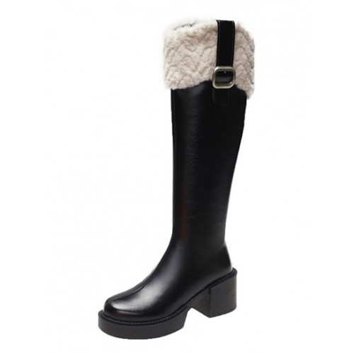 Faux Fur Panel Platform Knee High Boots