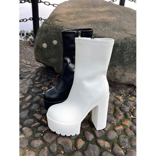 Solid Color Platforme High Heel Zip Boots