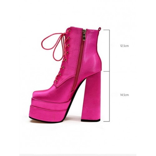 Chunky Platform Side Zip Design Satin Boots