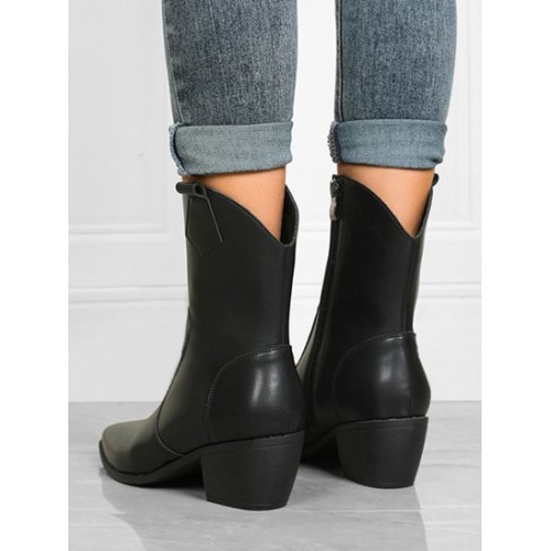 Side Zip Chunky Heeled Western Boots