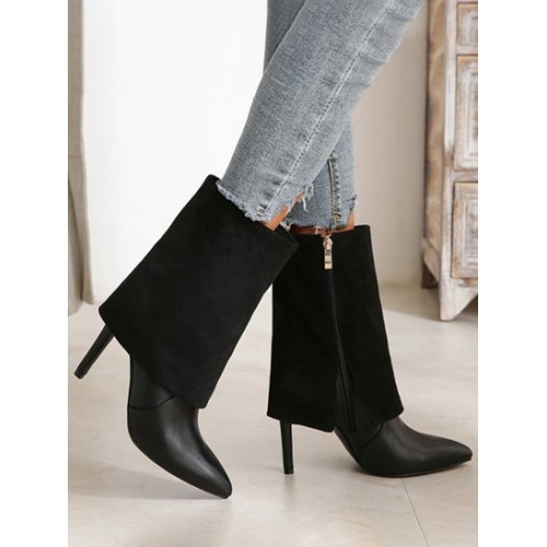 Stiletto Heel Pointed Toe Fold Over Boots