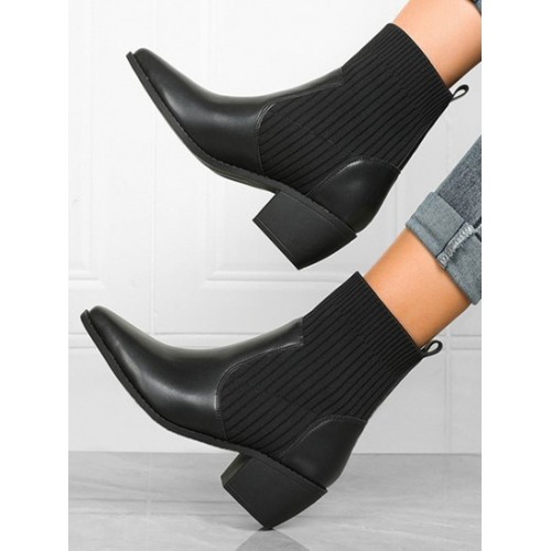 Stretch Chunky Heeled Socks Style Slip On Boots