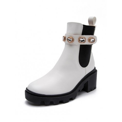 Crystal Embellished Lug Sole Combat Boots