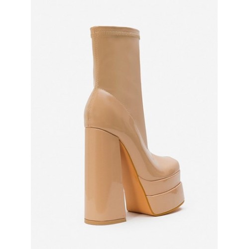 Side Zip Solid Square Toe Platfrom Ankle Boots