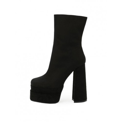 Side Zip Platform Square Toe Mid-calf Boots