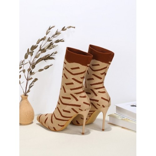 Stripes Stretch Knit Stiletto Heel Sock Boots