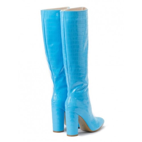 Side Zip Pointed Toe Chunky Heel Knee High Boots