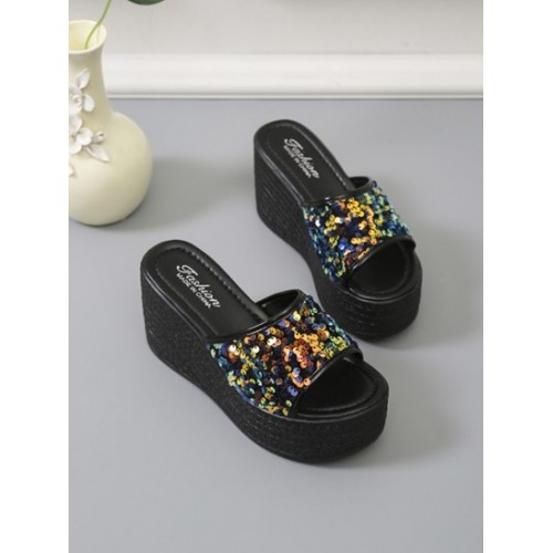 Sparkly Sequined Platform Wedge Sandals