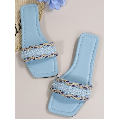 Square Toe Rhinestone Beading Design Slippers