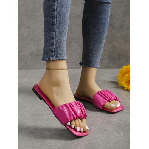 Ruched Slip On Flats Sandals Slides