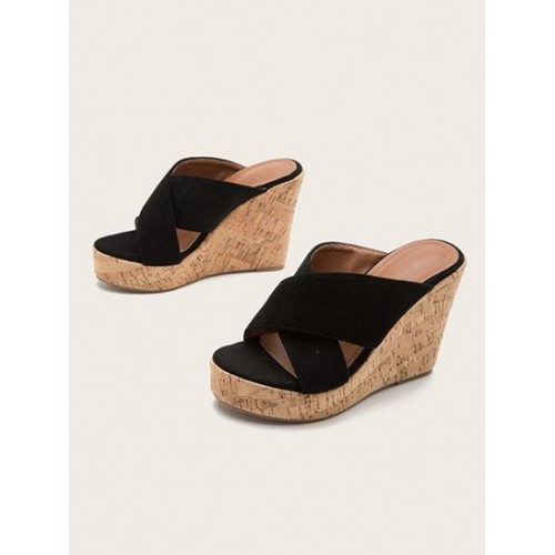 Faux Suede Slide Wedge Sandals