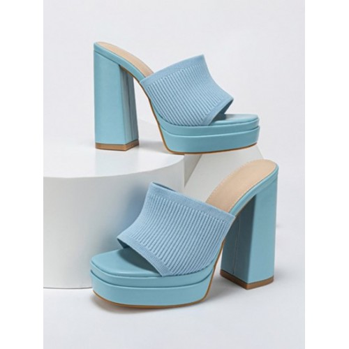 Open Peep Toe Platform Chunky Heeled Slip On Slides Sandals