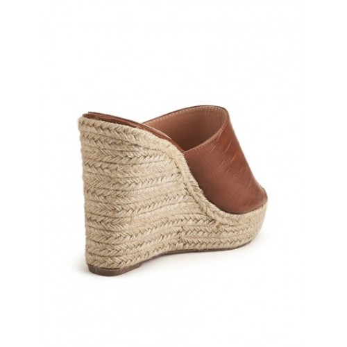 Women's Retro Embossed Wedge Heeled Espadrille Style Slip On Sandals Slides