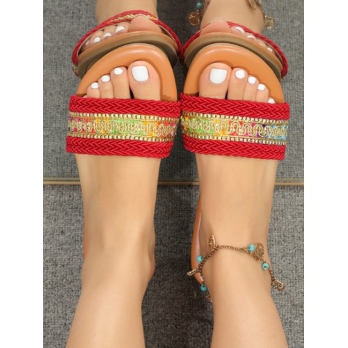 Women's Vacation Ethnic Style Pattern Zig Zag Jacquard Slip On Mules Style Flats Sandals Slides