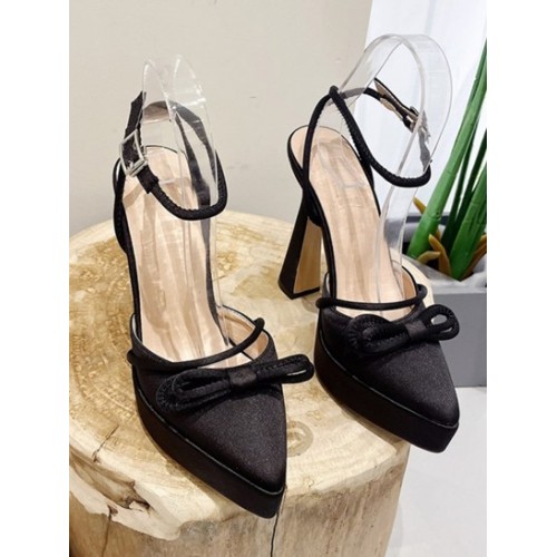 Bow Decor Ankle Strap Heeled Platform Pumps